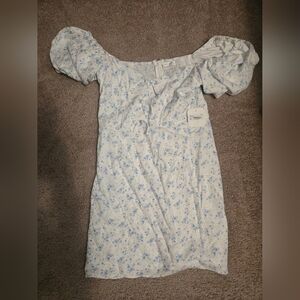 Altar'd State White Dress with Blue Floral Smocked Back